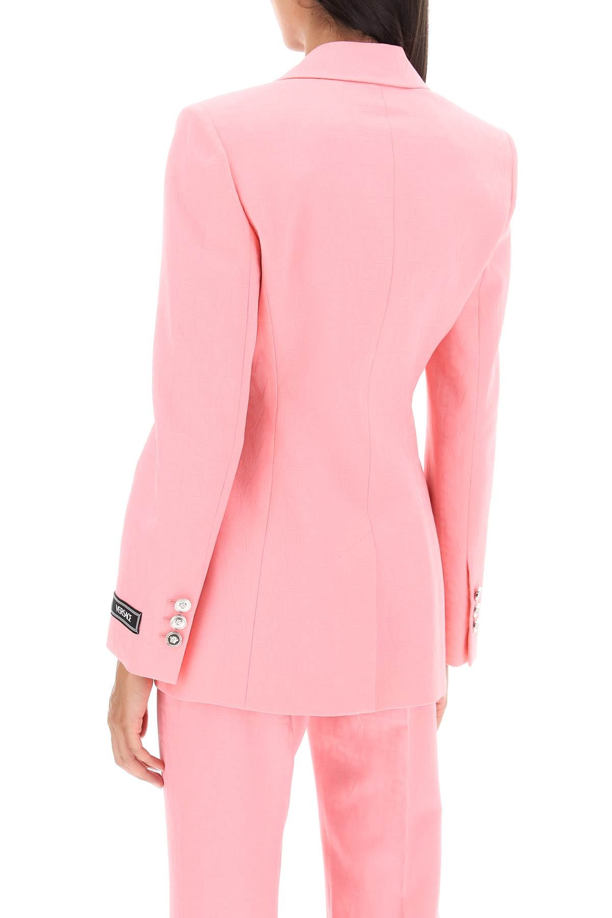 Pink Wool Single-Breasted Jacket in Versace Allover Pattern