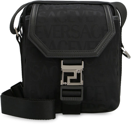 VERSACE Black Logo Print Canvas Messenger Handbag for Men