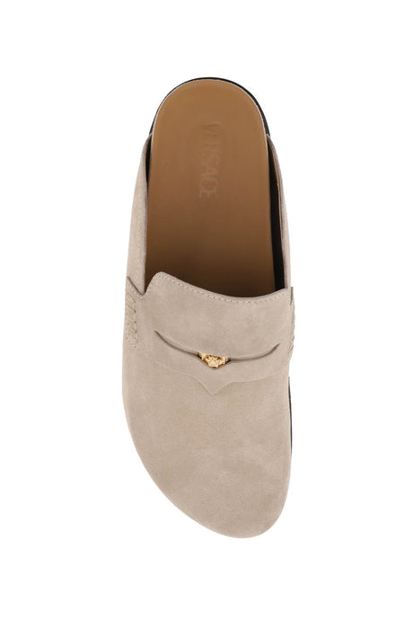 VERSACE Beige Medusa Clogs with Suede and Leather Detail for Men