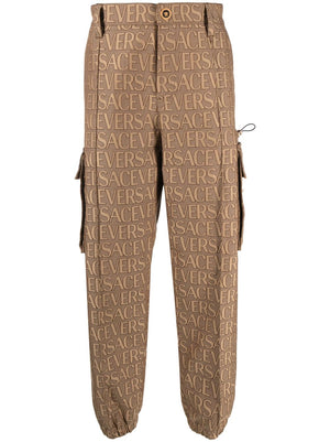 Brown Jacquard Cargo Pants with Versace Allover Pattern for Men
