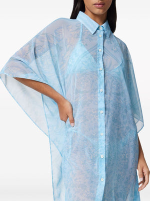Clear Blue Baroque Print Chiffon Swim Robe for Women - SS24