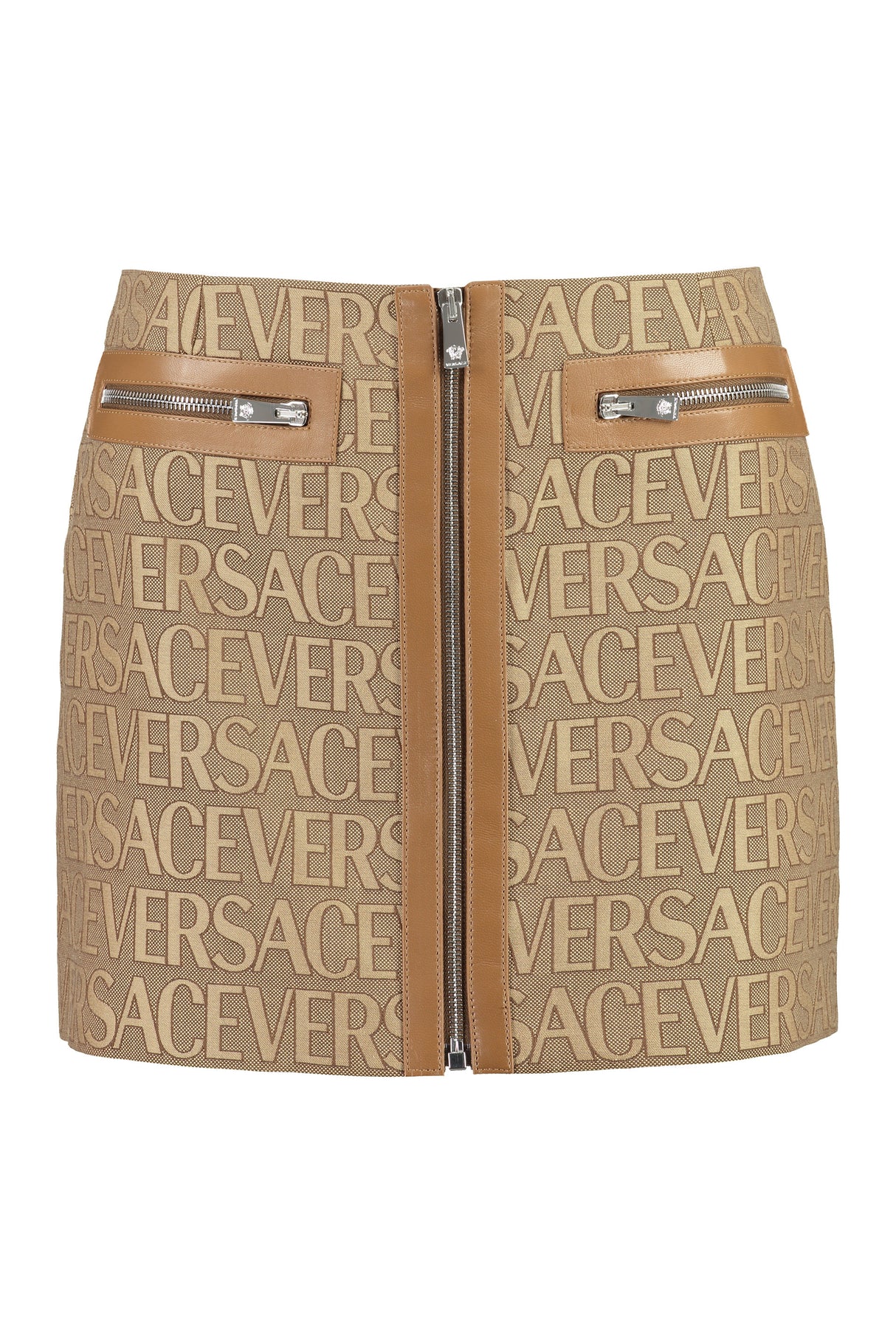 VERSACE Beige Jacquard Mini Skirt for Women in FW23 Collection