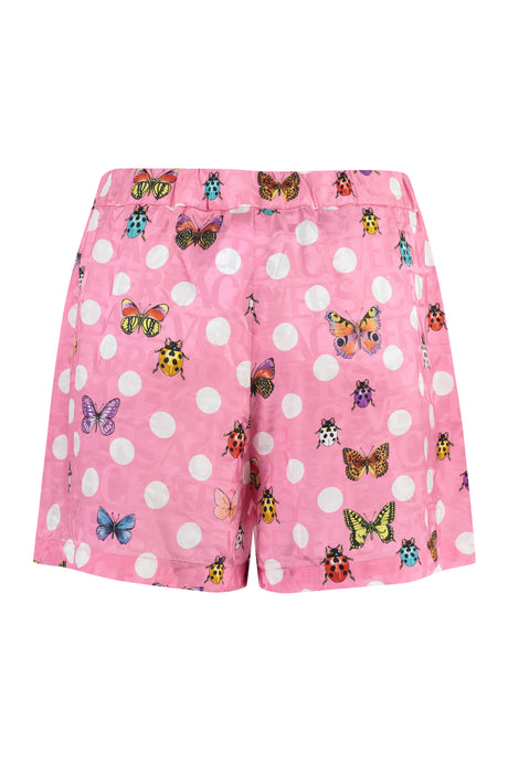 多功能粉紅傳統短褲，印有蝴蝶和瓢蟲圖案