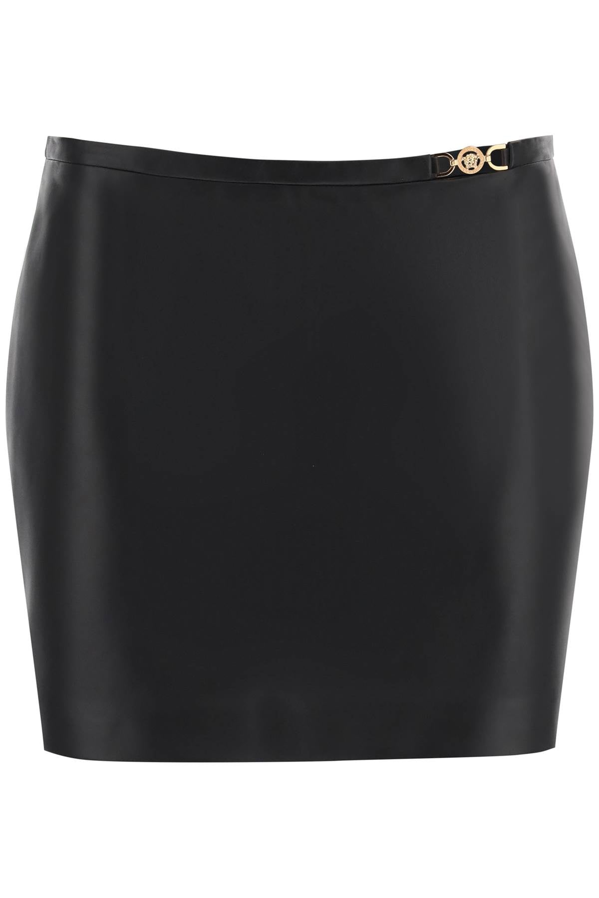 VERSACE Statement-Making Leather Mini Skirt for Women in Classic Black