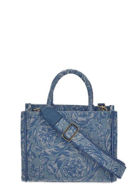 VERSACE Women's Baby Blue Mini Tote Handbag in 100% Calf Leather - SS24