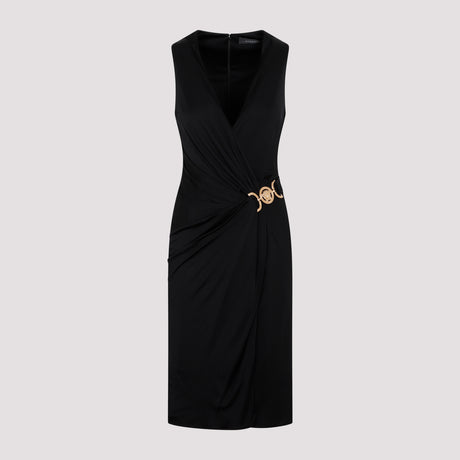VERSACE Versatile Black Dress with V-Neck and Medusa Detail for Women