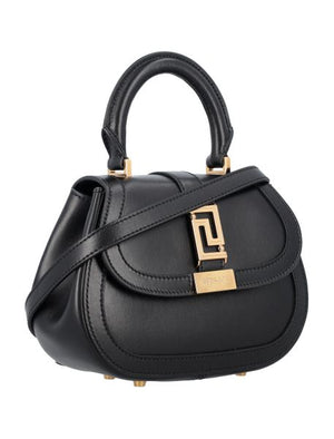 VERSACE Black Calfskin Mini Handbag with Gold-Tone Hardware and Adjustable Shoulder Strap (20x15x7.5 cm)