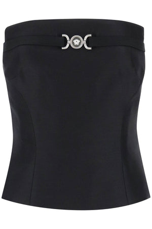 VERSACE Black Corset Top with Silver-Tone Metal Detail - FW23 Collection