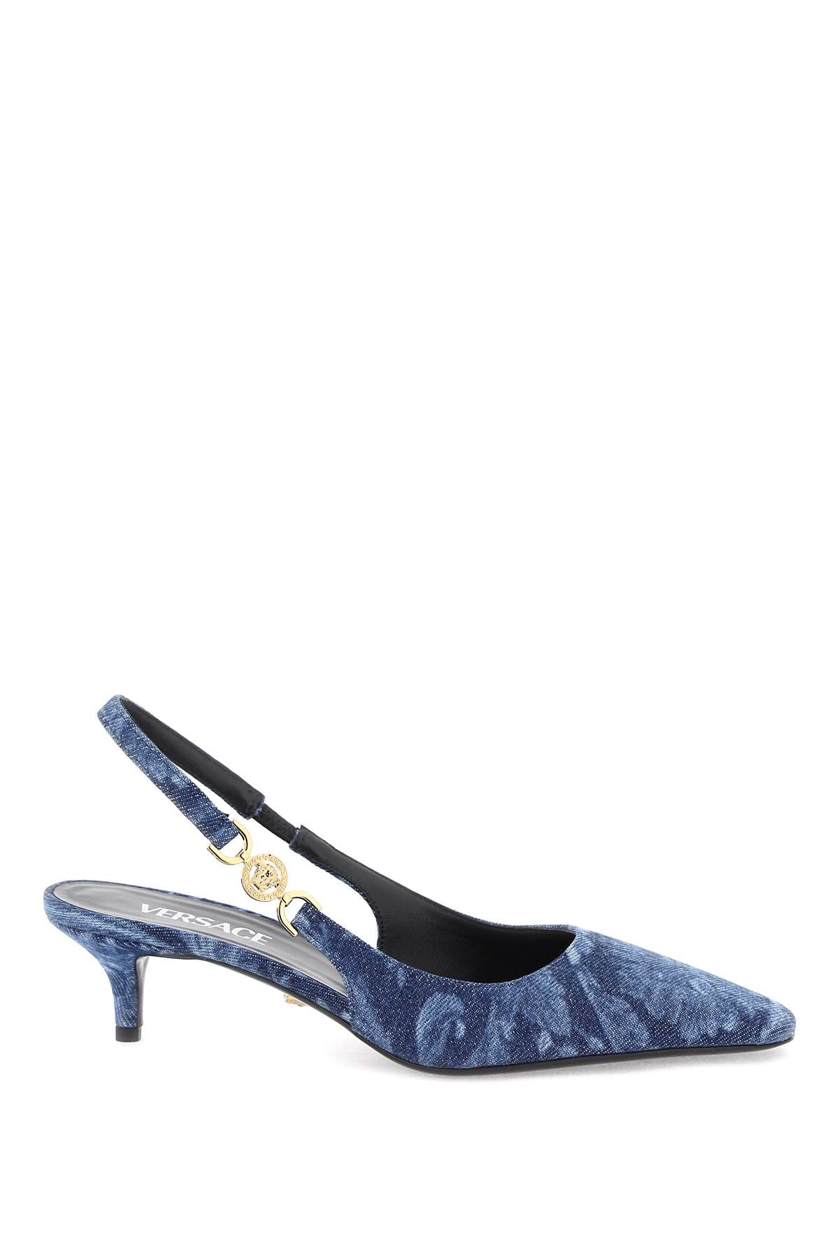 Đôi giày búp bê Baroque in denim - xanh vàng - Nữ