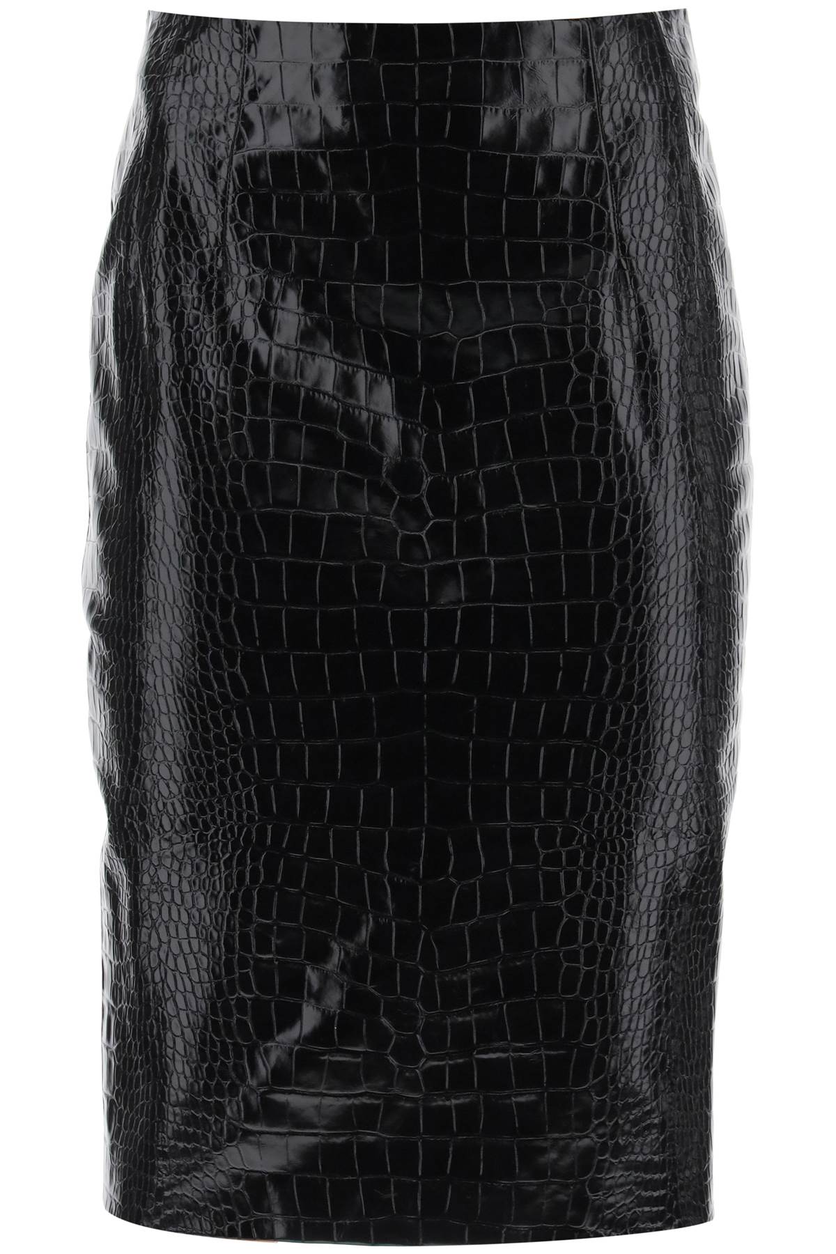 VERSACE Black Croco-Effect Leather Pencil Skirt for Women from FW23 Collection