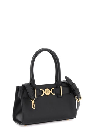 VERSACE Small Medusa '95 Gold-Trim Black Leather Shopper Handbag