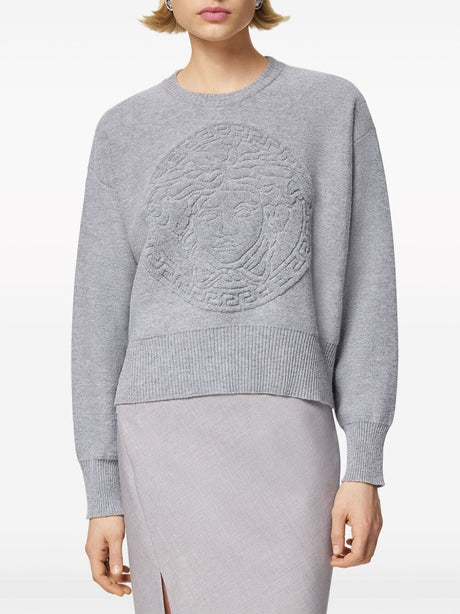 女士灰色羊毛混纺针织衫 - 2024秋冬系列