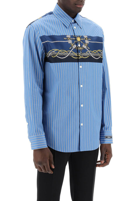 VERSACE Striped Cotton Poplin Shirt with Silk Insert for Men