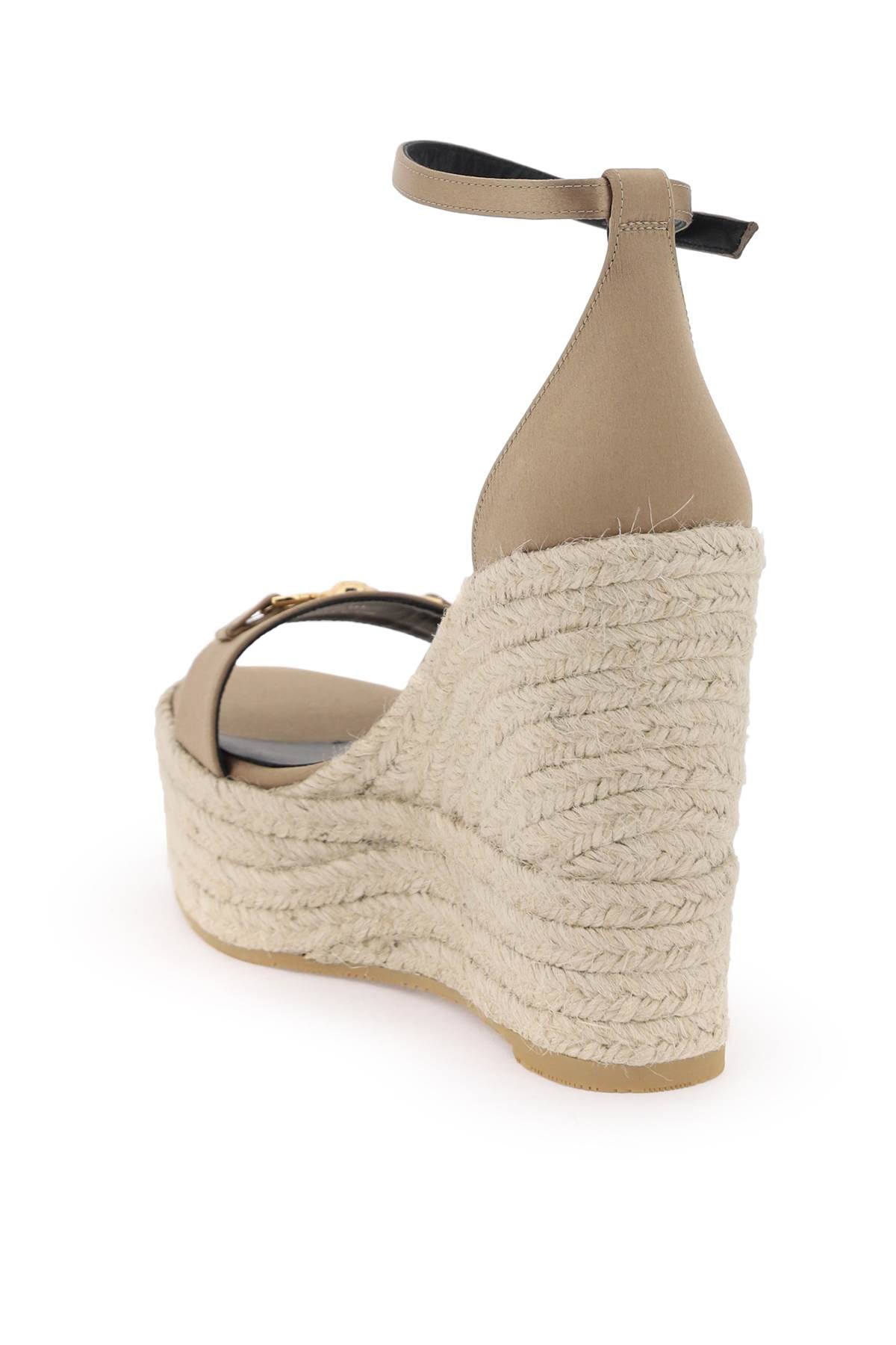 VERSACE Beige Satin Wedge Sandals with Crystal Medusa Detail for Women