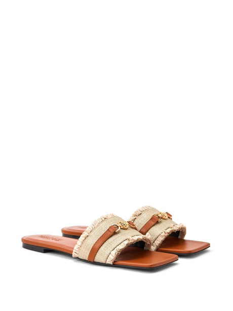VERSACE Chic Tan Viscose Blend Flat Sandals