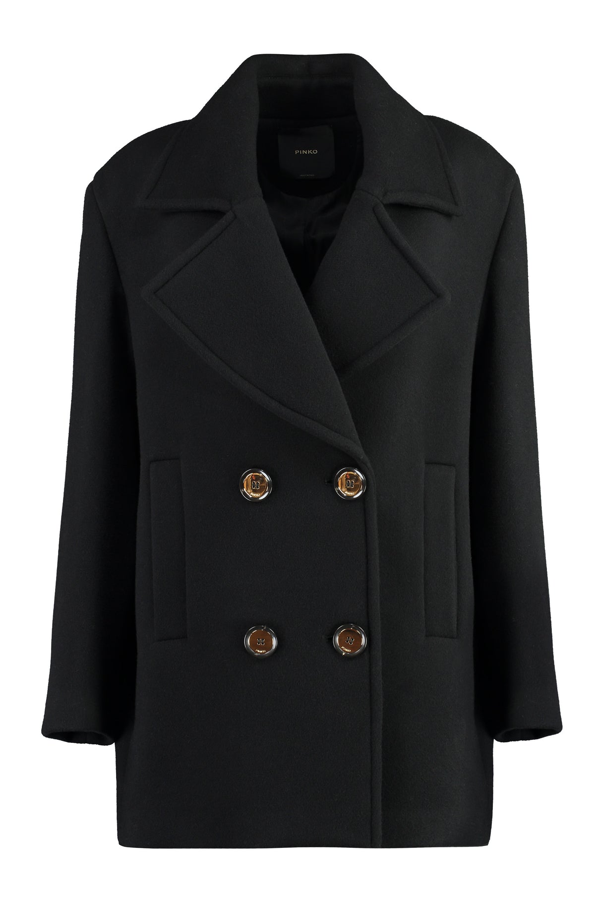 Double-Breasted Wool Jacket with Lapel Collar and Two Front Pockets