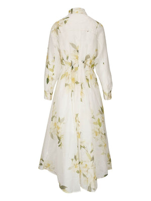 ZIMMERMANN Floral Print Linen and Silk Blend Shirt Dress