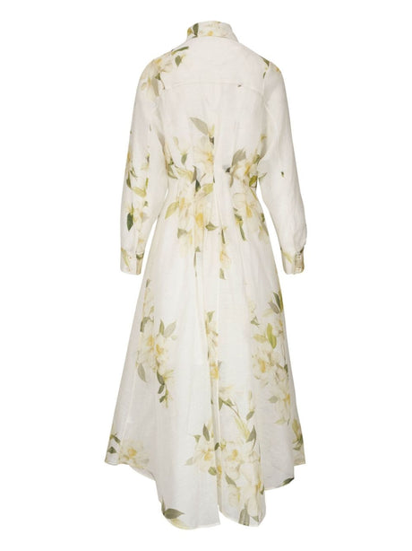 ZIMMERMANN Floral Print Linen and Silk Blend Shirt Dress