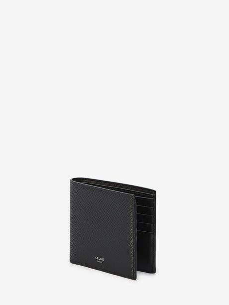 CELINE Luxurious Mini Bi-fold Wallet in Black Grained Calfskin - 11x10cm