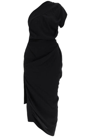 Đầm một váy vai sang trọng với phần vạt bất đối xứng - Chất liệu viscose crepe bền vững, màu đen