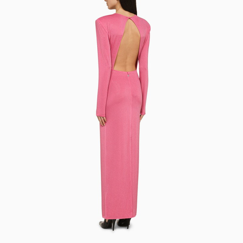 Pink Dress with Micro-Rhinestones and Maxi Shoulders