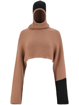 Áo hoodie cashmere lệch màu cho nữ: mùa thu/đông '23
