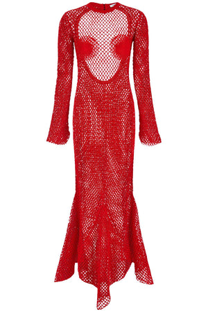 红色鱼网针织长裙女装