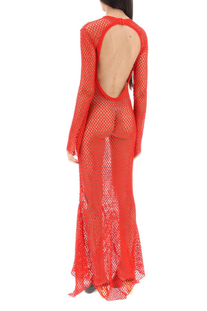 红色鱼网针织长裙女装