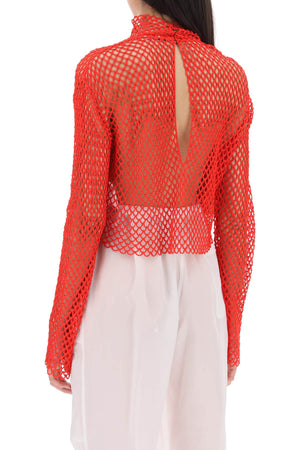 女士红色鱼网针织立领上衣（2023秋冬款）