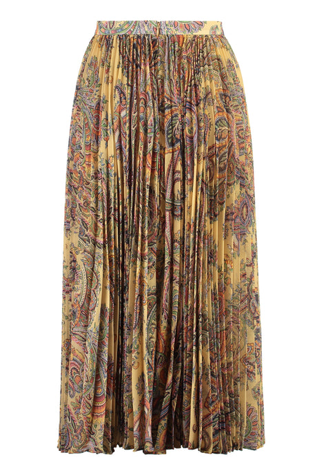 タン色のプリントプリーツスカート: FW23 コレクション