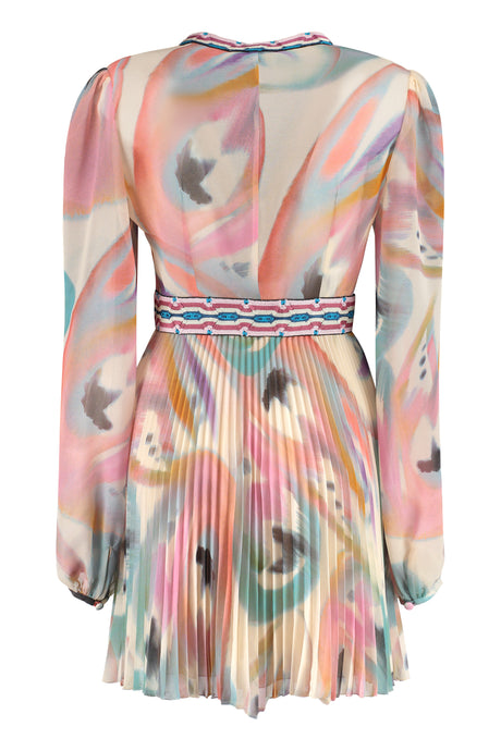 ETRO Printed Satin Dress with Crochet Knit Inserts and Pleated Detail for Women