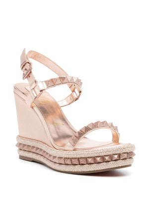 CHRISTIAN LOUBOUTIN Blush Pink Stud Detailing Buckle-Fastening Ankle Strap Wedges for Women - SS24