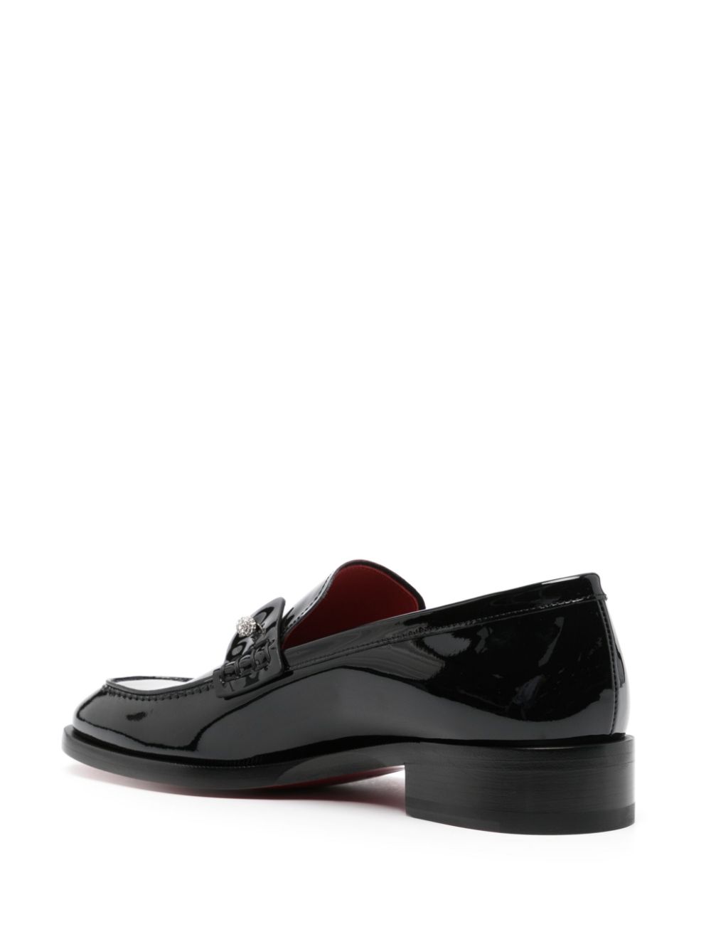 Black Leather Moccasins with Rhinestone Embellishment and Signature Red Sole for Men