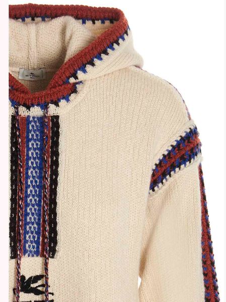 Jacquard Hooded Long-Sleeved Jumper in Cream Wool and Alpaca