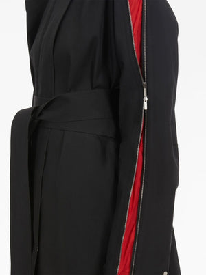 エレガントなブラックジップディテールベルトレストレンチジャケット（女性用）