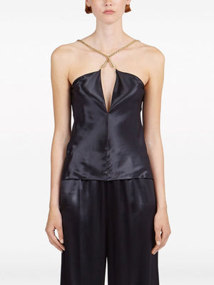 FERRAGAMO Satin Sleeveless Top with Cut-Out Detailing and Crossover Neck for Women