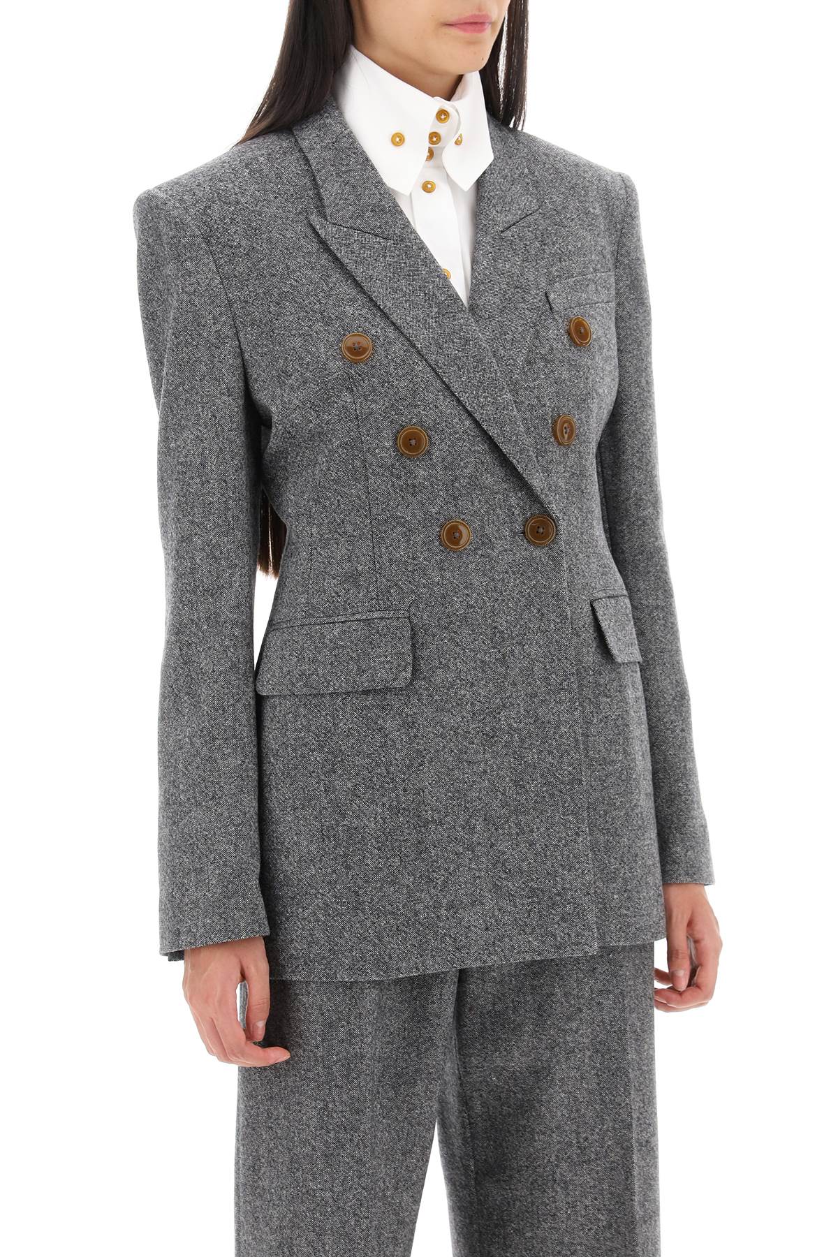 时尚双排扣女士都柏林DONEGAL Tweed外套 - FW23