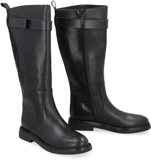 時尚黑色女性皮革靴子 (2023秋冬款)