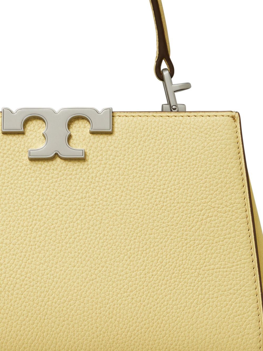 Lemon Yellow Grained Leather Tote Handbag with Logo Plaque
