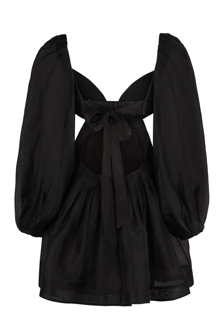 ZIMMERMANN Black Harmony Bralette Mini-Dress with Sweetheart Neckline and Balloon Sleeves