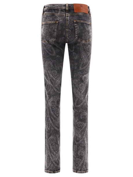 Grey Skinny Paisley Jeans for Women - FW23