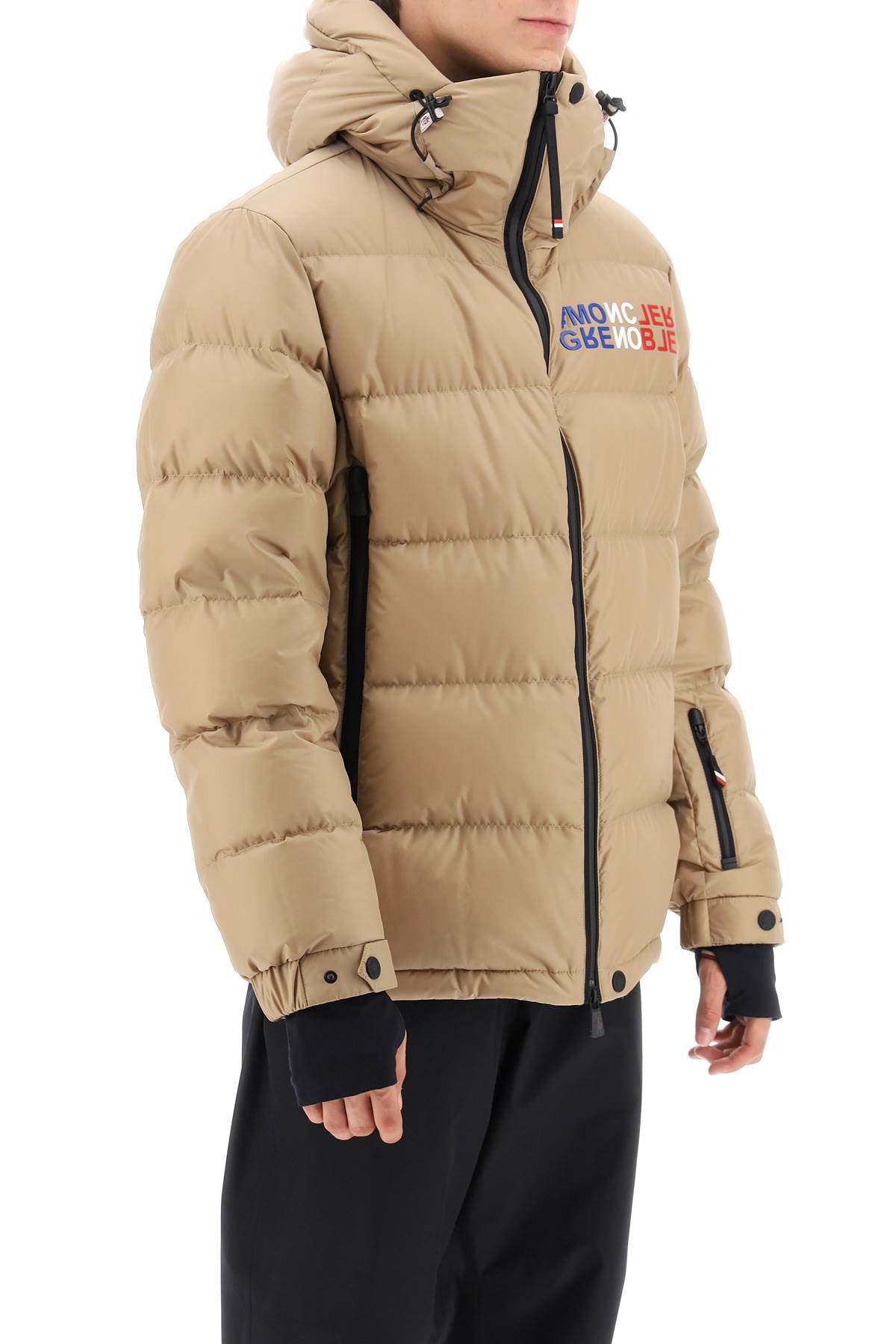 MONCLER GRENOBLE Men's Beige Ski Down Jacket with Logo Patch and Adjustable Hem