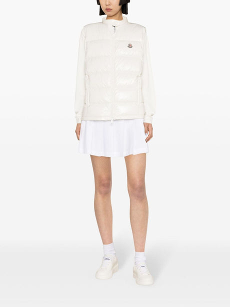 MONCLER Contemporary White Puffer Vest for Women with Signature Logo Patch and Zip Fastening