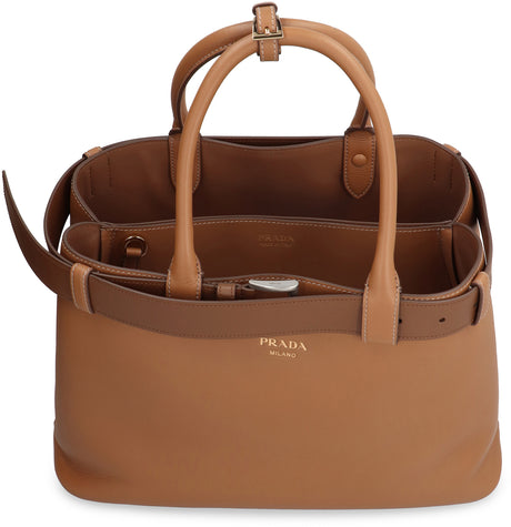 PRADA Leather Handbag with Removable Belt - Saddle Brown