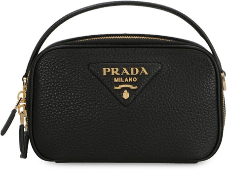 PRADA Chic Black Pebbled Calfskin Mini Handbag with Gold-Tone Hardware, Dual Compartments & Detachable Strap - 19x11.5x6 cm