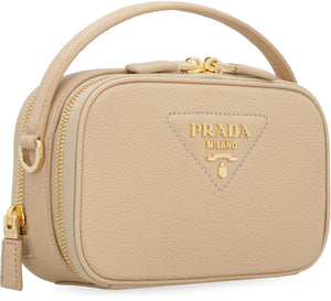 PRADA Mini Pebbled Calfskin Crossbody Handbag with Gold-Tone Accents, Beige - 19cm W x 11.5cm H x 6cm D