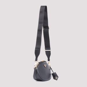 PRADA Black Leather Bandoliera Shoulder Bag for Women - FW24