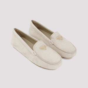 PRADA Suede Goat Leather Loafers for Women in Nude & Neutrals for SS24