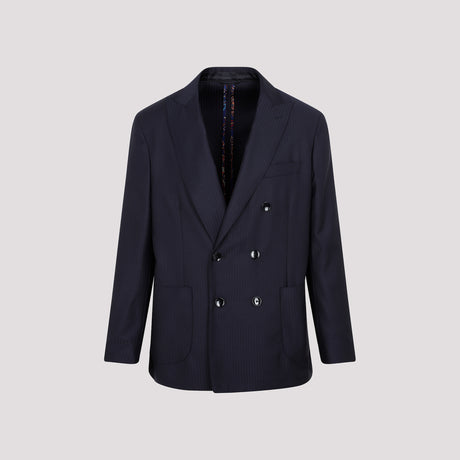 ETRO Men's Blue Striped Wool Double-Breasted Blazer for SS23