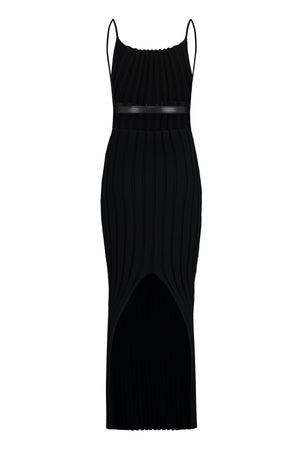 ALEXANDER WANG Black Knit Dress with Coordinated Leather Belt and Back Slit